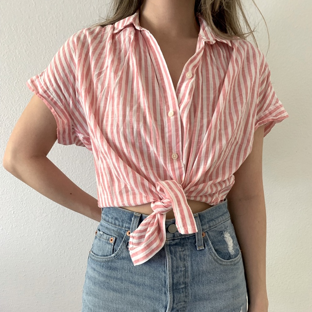 Madewell - white and red striped collared crop top - size XS - perfect condition